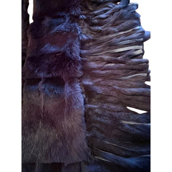 Aubergine Eggplant Purple Rabbit Fur Scarf Fringe Stunning 48" - Picture 4 of 6